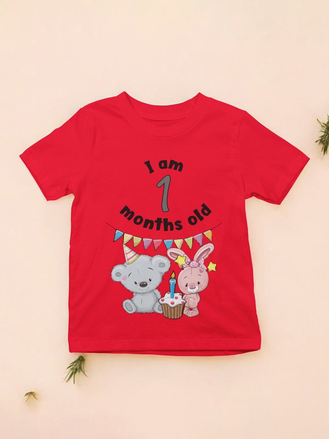 

YK X First Laugh Boys Typography Printed Round Neck Cotton T-shirt, Red