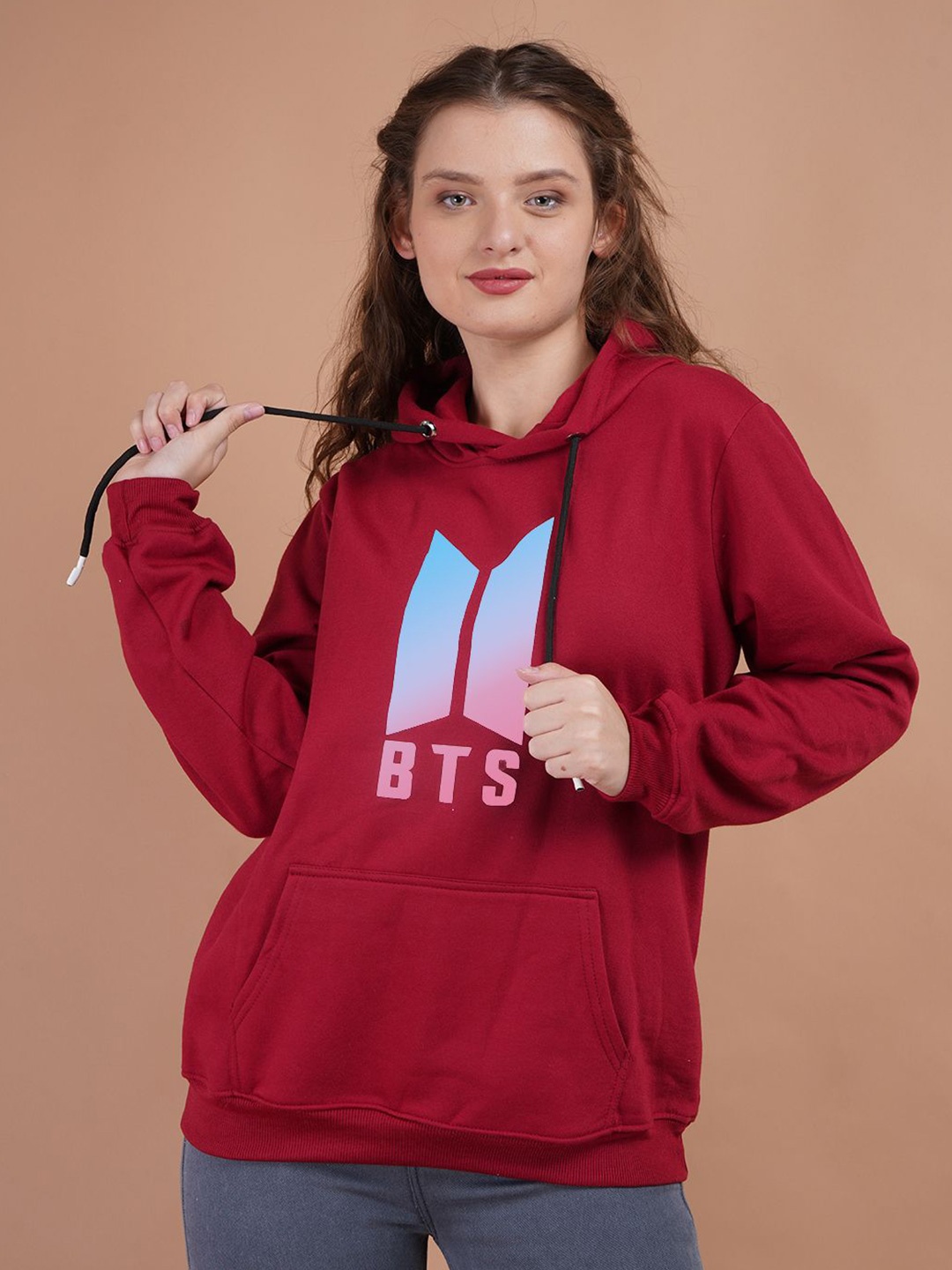 

Lugo Women Printed Cotton Hooded Sweatshirt, Maroon