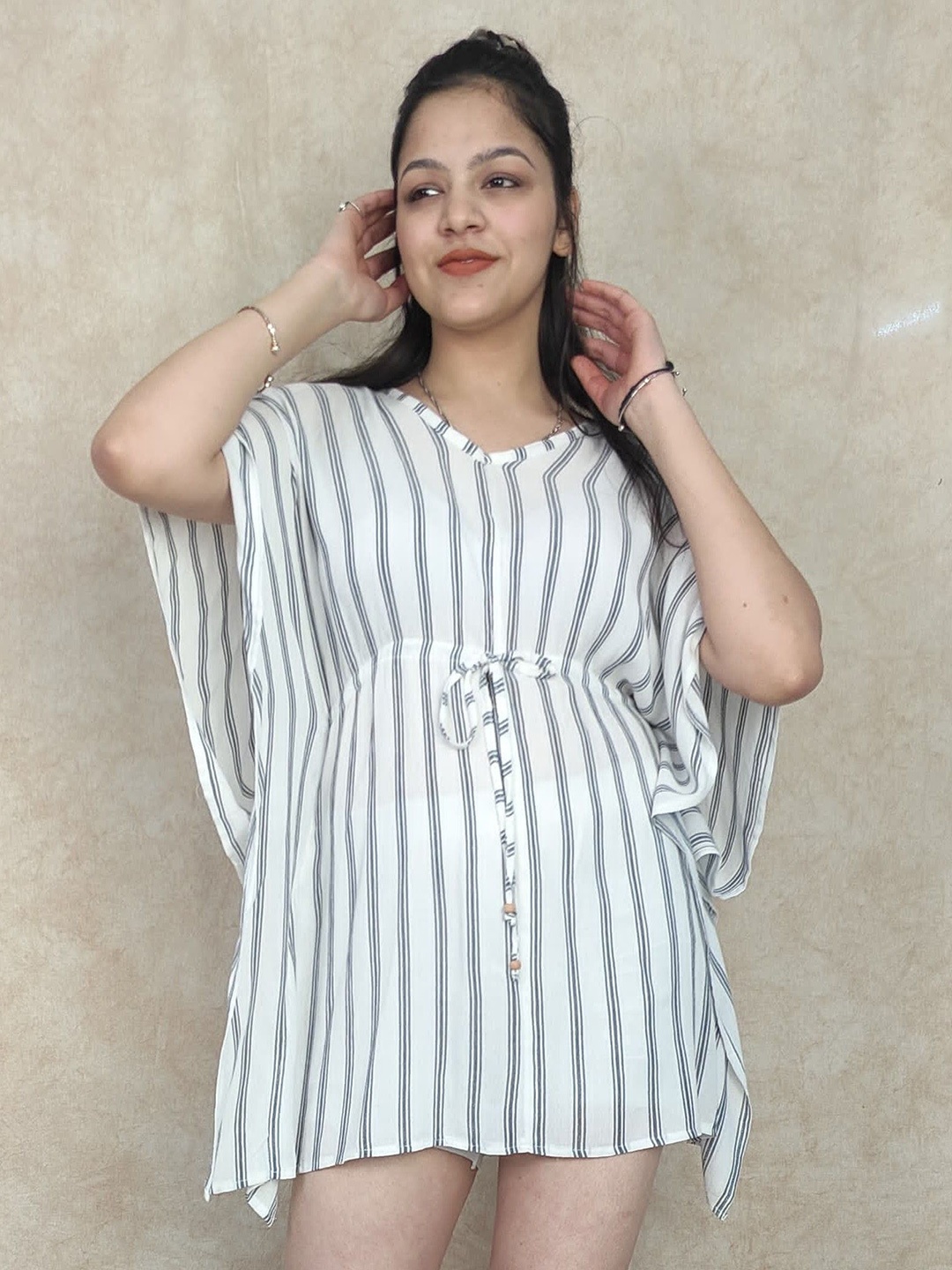 

DRAPE AND DAZZLE Women Cotton Kaftan Dress, White