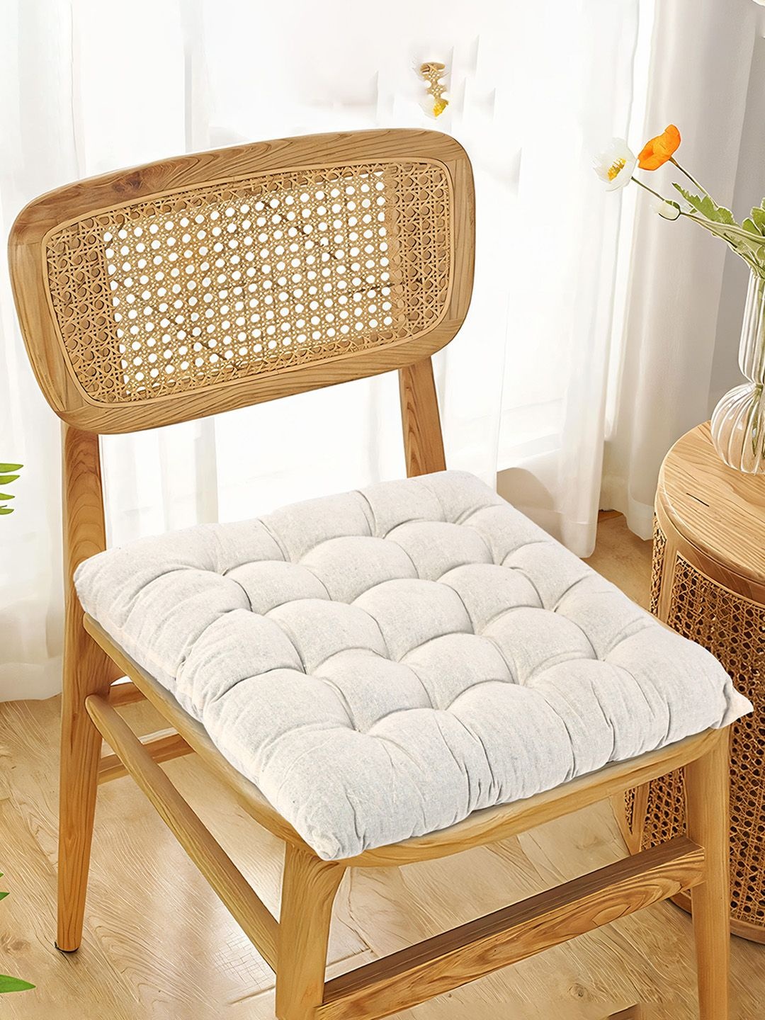 

Kuber Industries Cream-Coloured Cotton Comfort Chair Pads