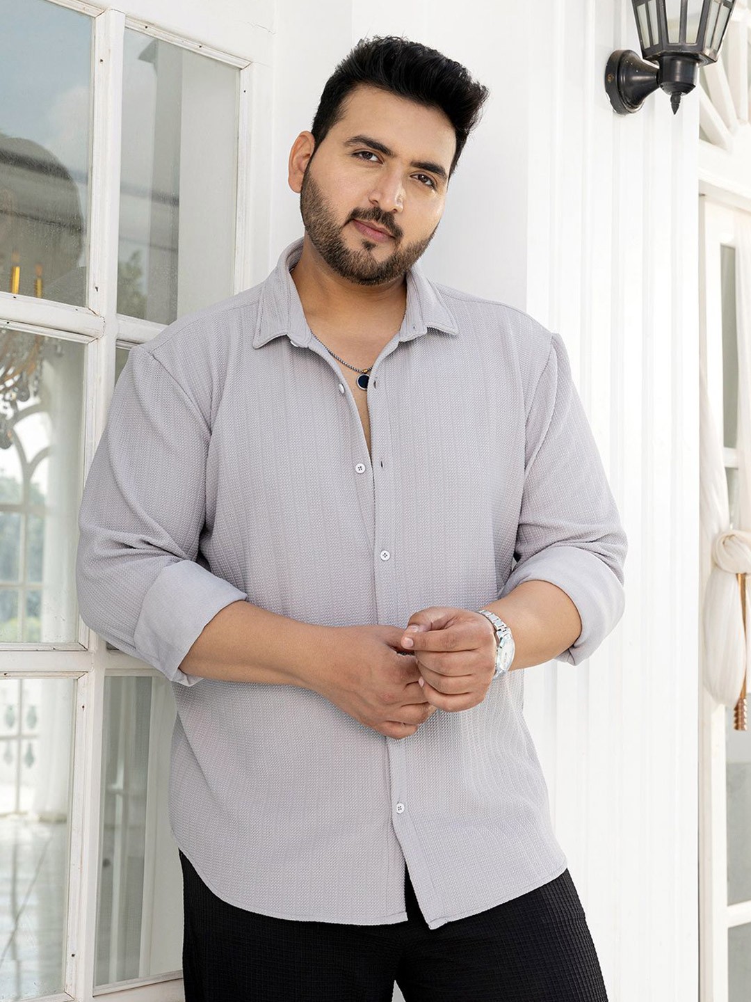 

Instafab Plus Men Comfort Opaque Casual Shirt, Grey