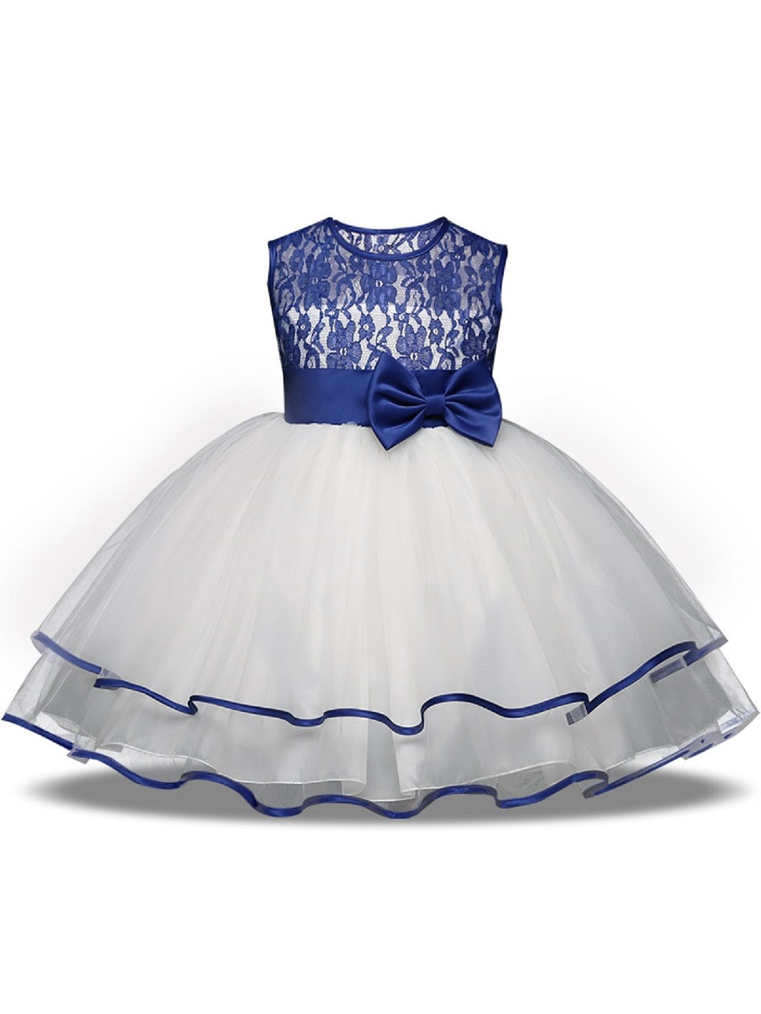 

Wow Princess Girls Floral Net Sleeveless Maxi Gown Dress With Bow Details, Blue