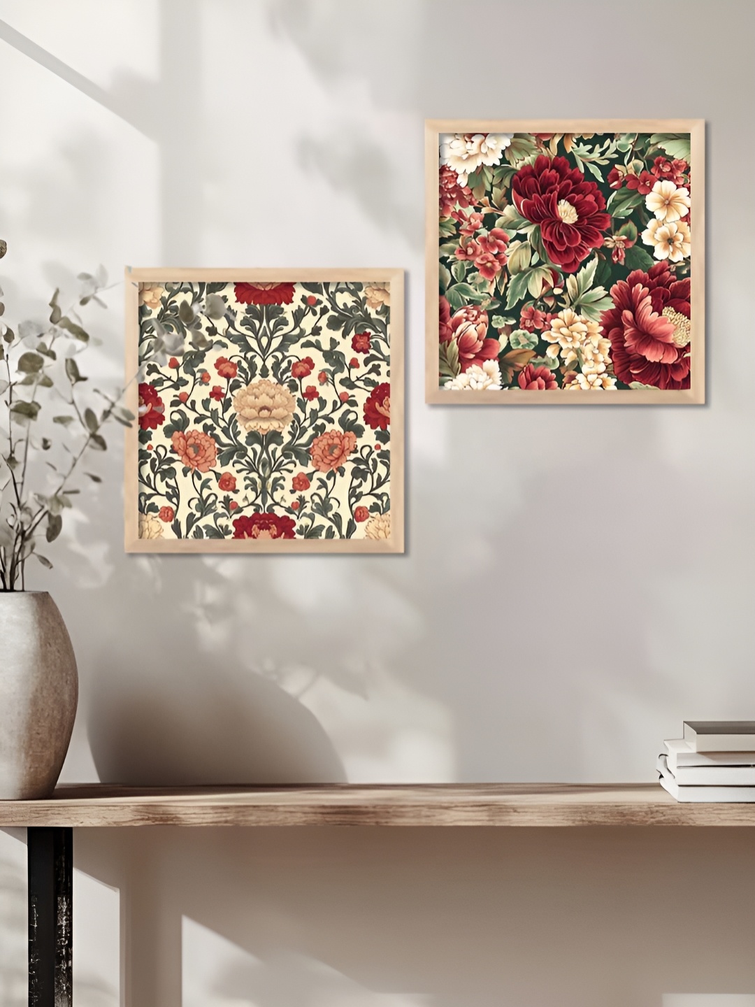 

Kotart Brown & Red 2 Pieces Floral Printed Wooden Wall Paintings