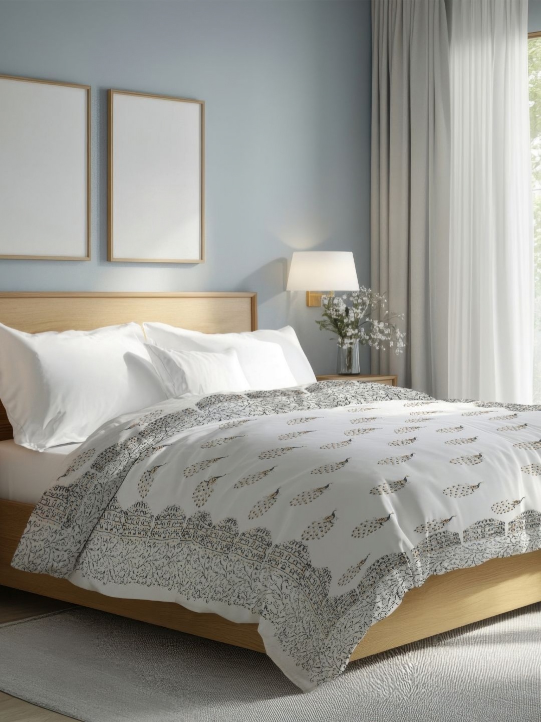 

The Rajwadi Feather Light White Ethnic Motifs Pure Cotton 90 GSM AC Room Double Bed Quilt