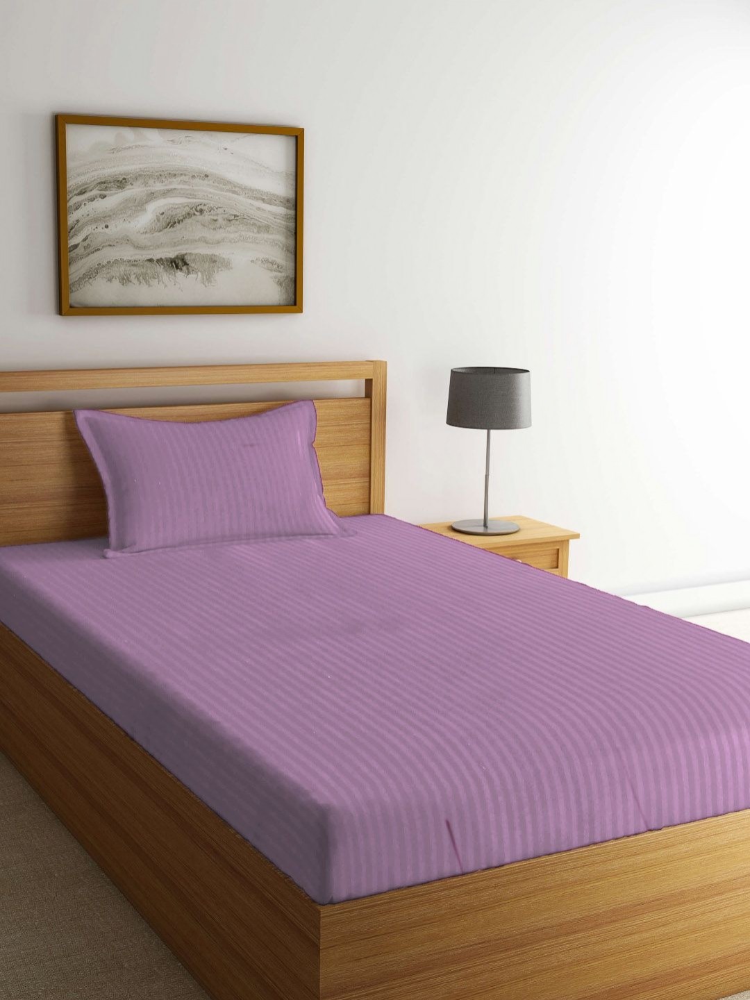 

Myntra Elegant Homes Purple Striped 300 TC Single Bedsheet Set 2.2 m x 1.5 m, Pink