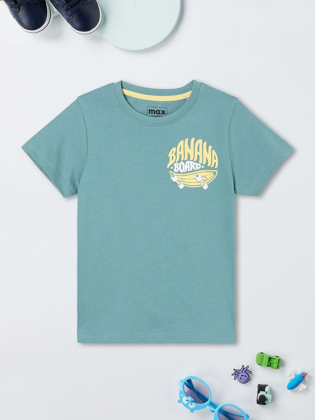 

max Boys Typography Printed Round Neck Cotton T-shirt, Sea green