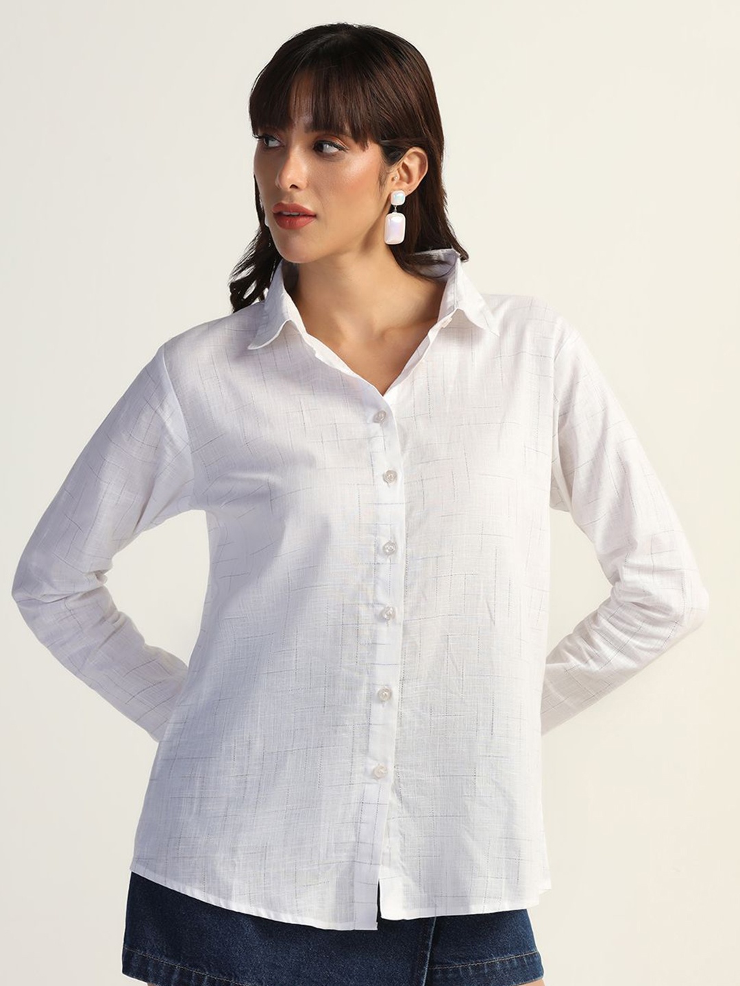 

TAHVO Women Comfort Opaque Casual Shirt, White