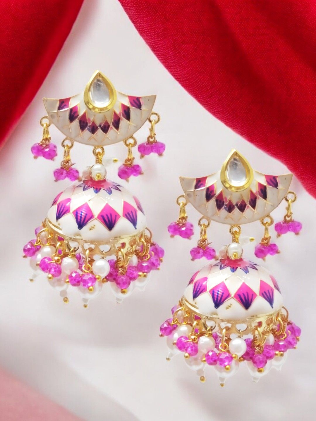 

Anouk Kundan Studded Dome Shaped Jhumkas, Pink