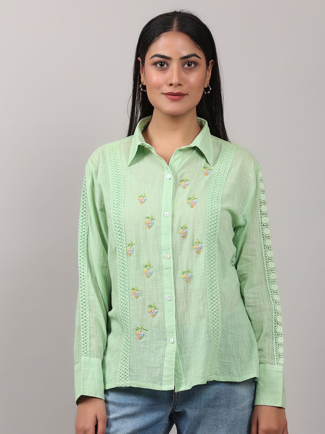 

Oskos Embroidered Cotton Top, Green