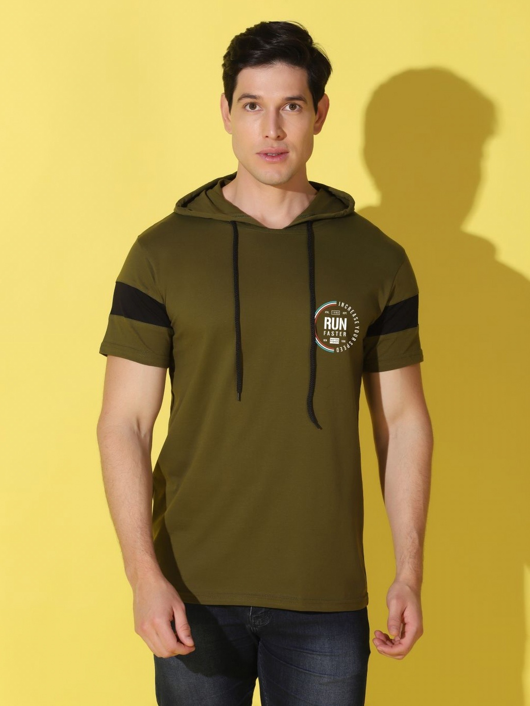

WOOSTRO Men Typography Printed Round Neck Cotton Slim Fit T-shirt, Olive
