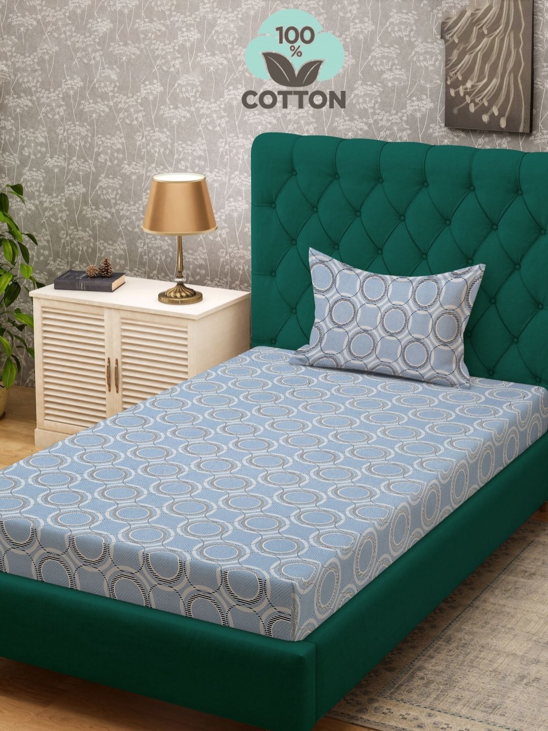 

Myntra Elegant Homes Blue & White Printed 400 TC Single Bedsheet Set 2.25 m x 1.50 m