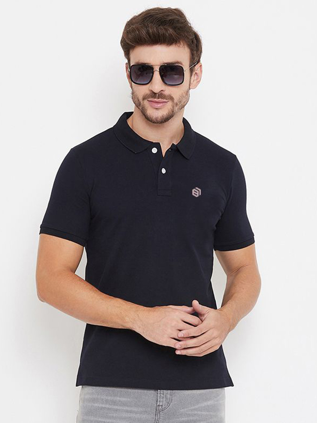 

Bishop Cotton Men Polo Collar Indigo T-shirt, Navy blue