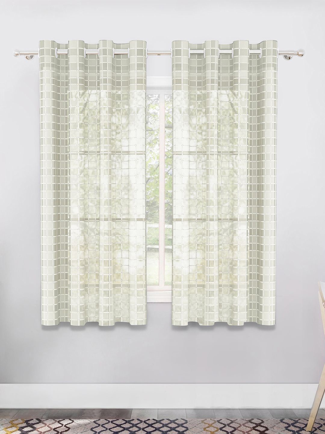 

Story@home Serene Off White Set of 2 Geometric Sheer Window Curtains