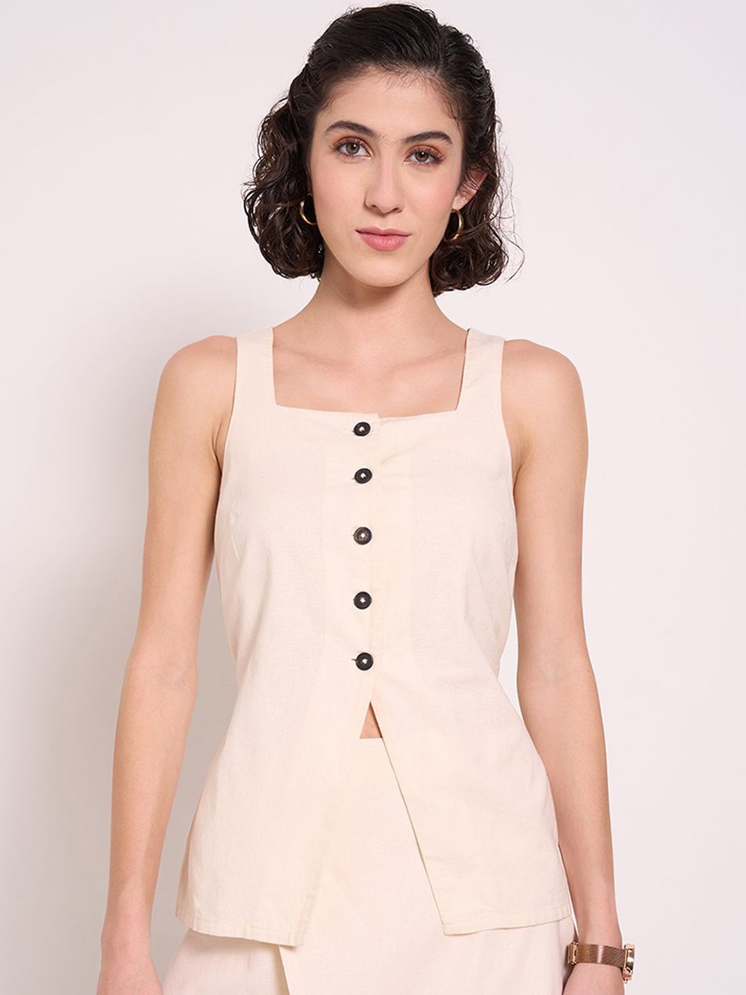 

Annabelle by Pantaloons Shoulder Strap Cotton Top, Cream