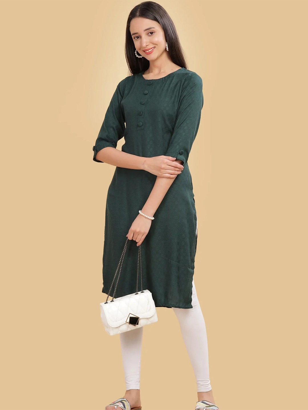 

Girly Colours Women Woven Design Straight Kurta, Green