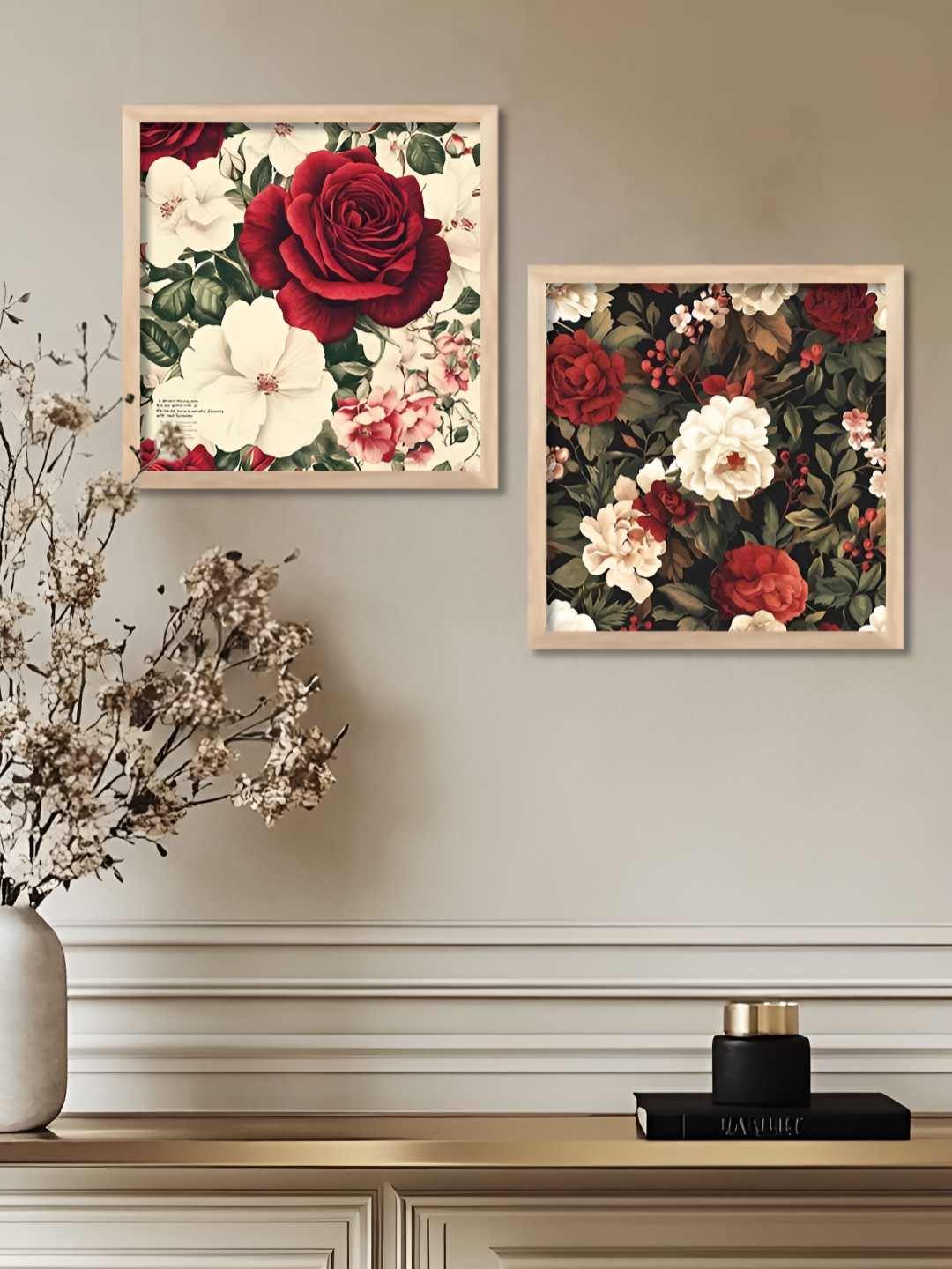 

Kotart Brown & White 2 Pieces Floral Printed Wooden Wall Paintings