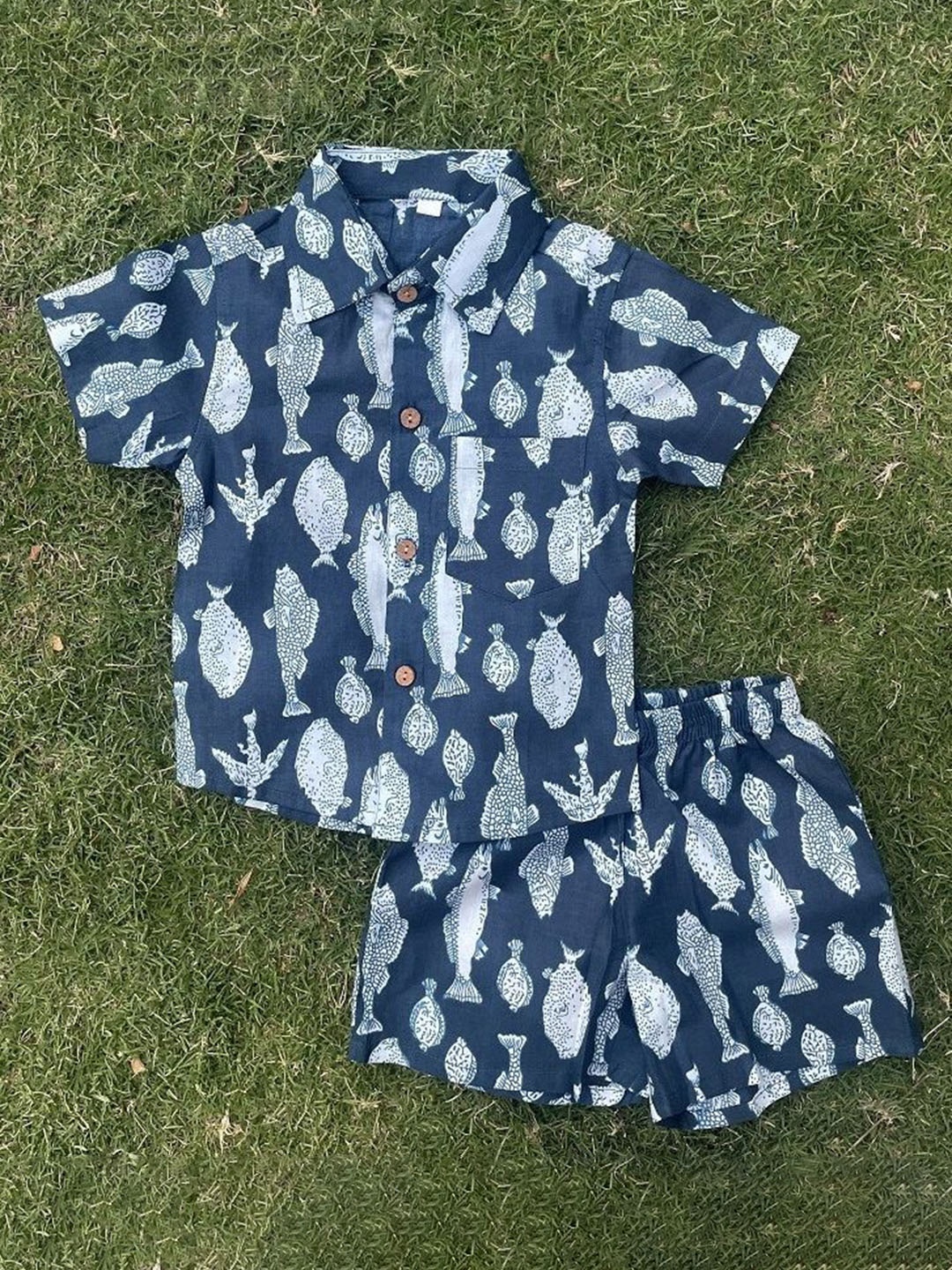 

BAESD Printed Pure Cotton Shirt With Shorts, Blue