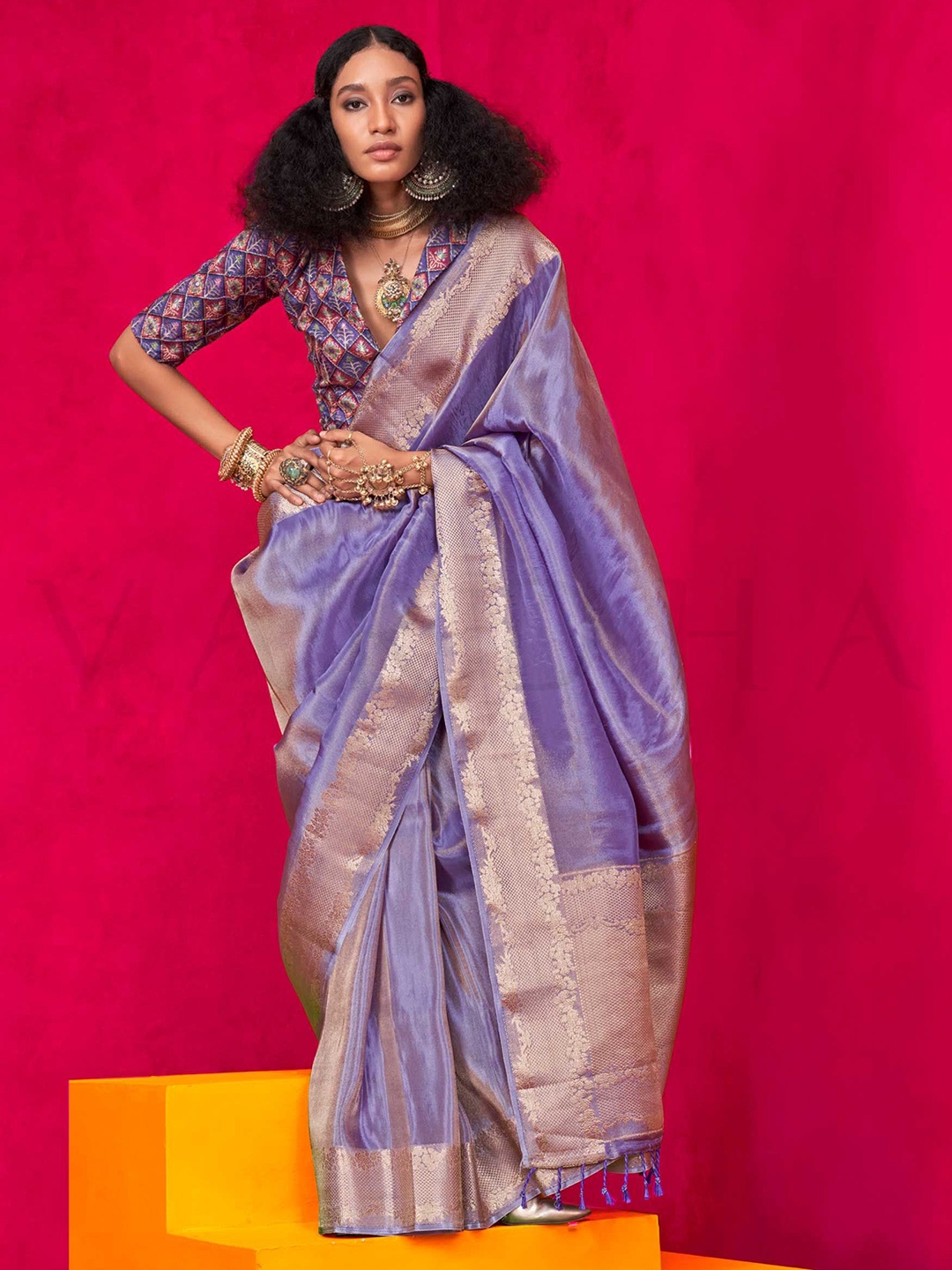 

Vardha Woven Design Zari Banarasi Saree, Lavender