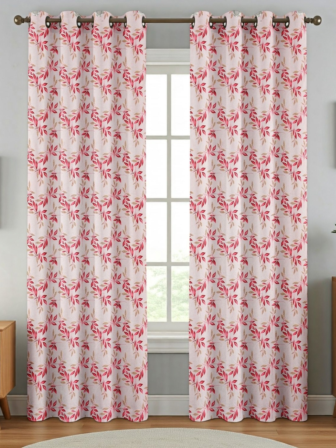 

Galaxy Home Decor Pink & White 2 Pieces Floral Printed Long Door Curtain