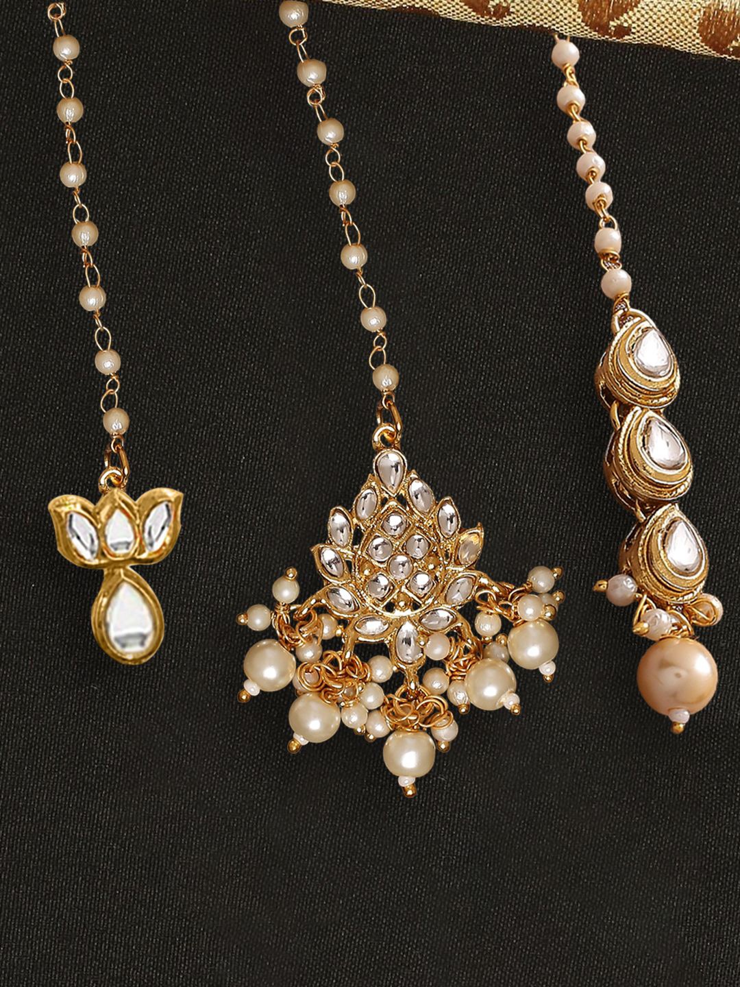

Anouk Set Of 3 Kundan Studded Maang Tikkas, Gold