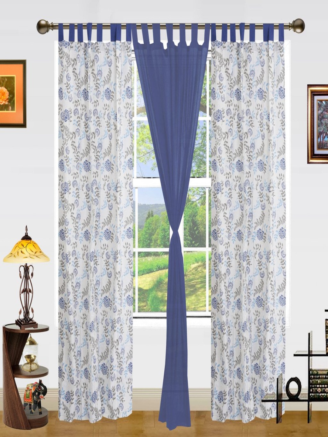 

Dekor World Blue Set of 3 Floral Long Door Curtain