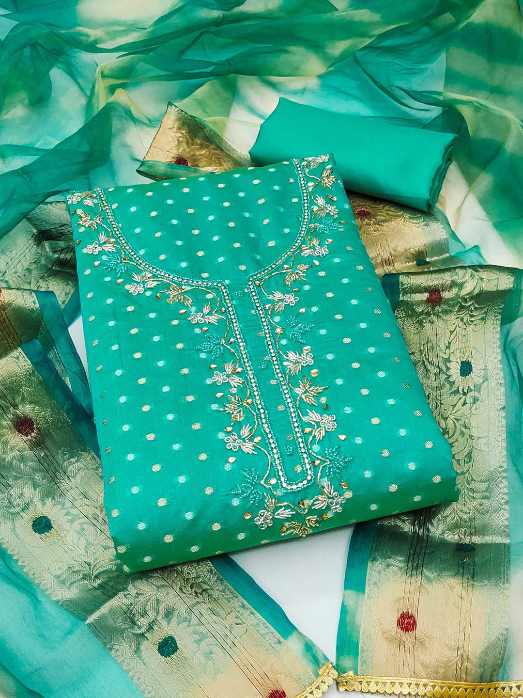 

SHADOW & SAINING Woven Design Semi-Stitched Dress Material, Sea green