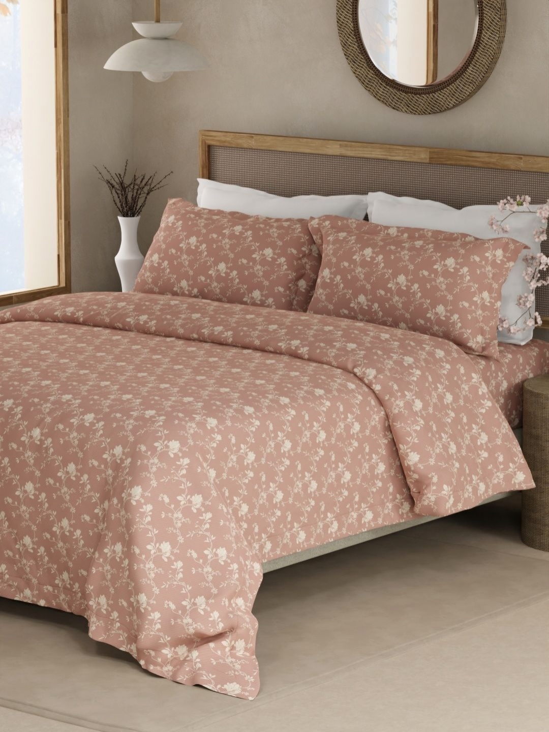

Boutique Living India Pink & Beige Printed Cotton 300TC King Bedsheet Set 2.74m x 2.74m
