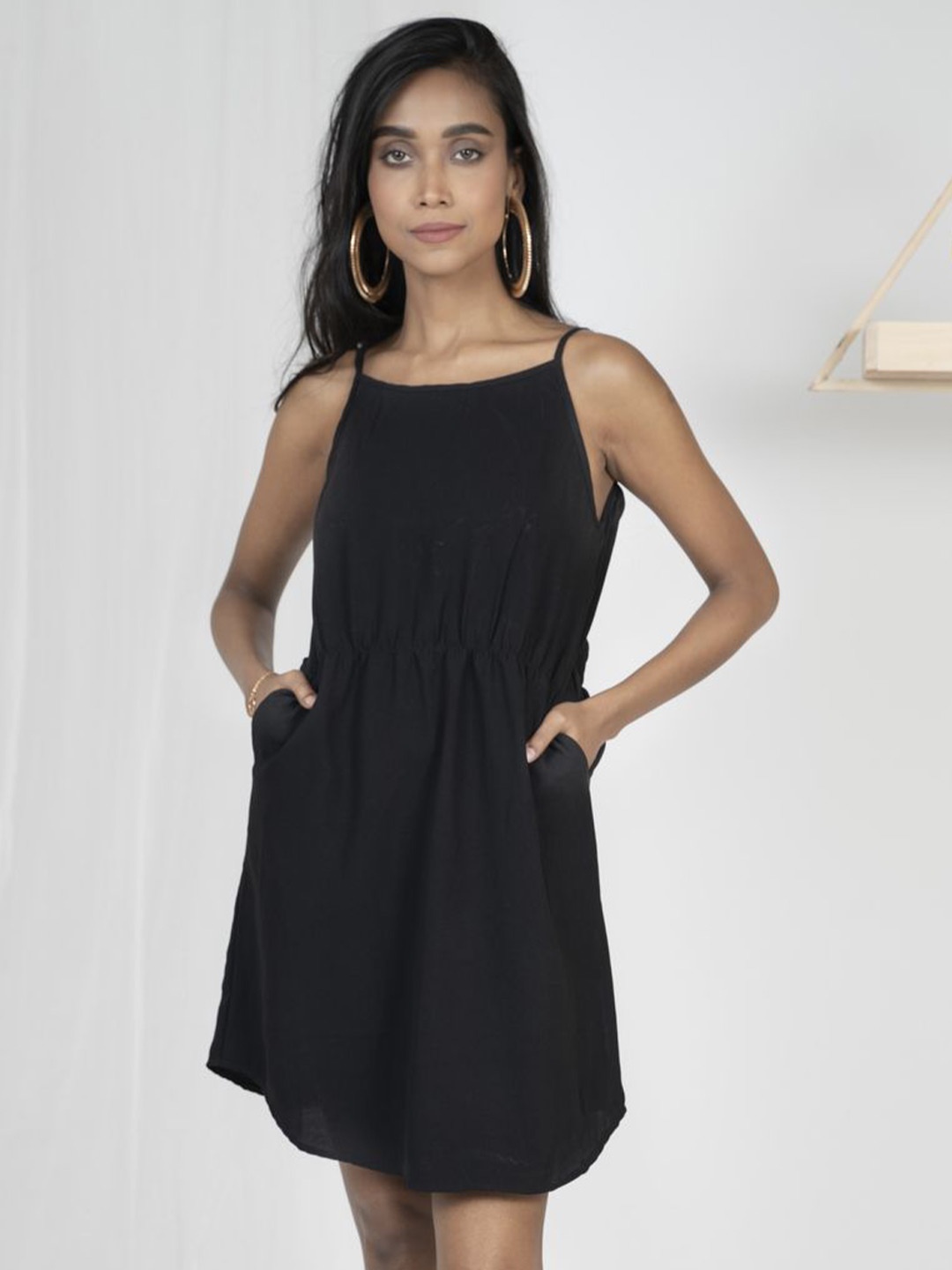 

XOXO Cherry Women Shoulder Straps Sleeveless A-Line Mini Dress, Black