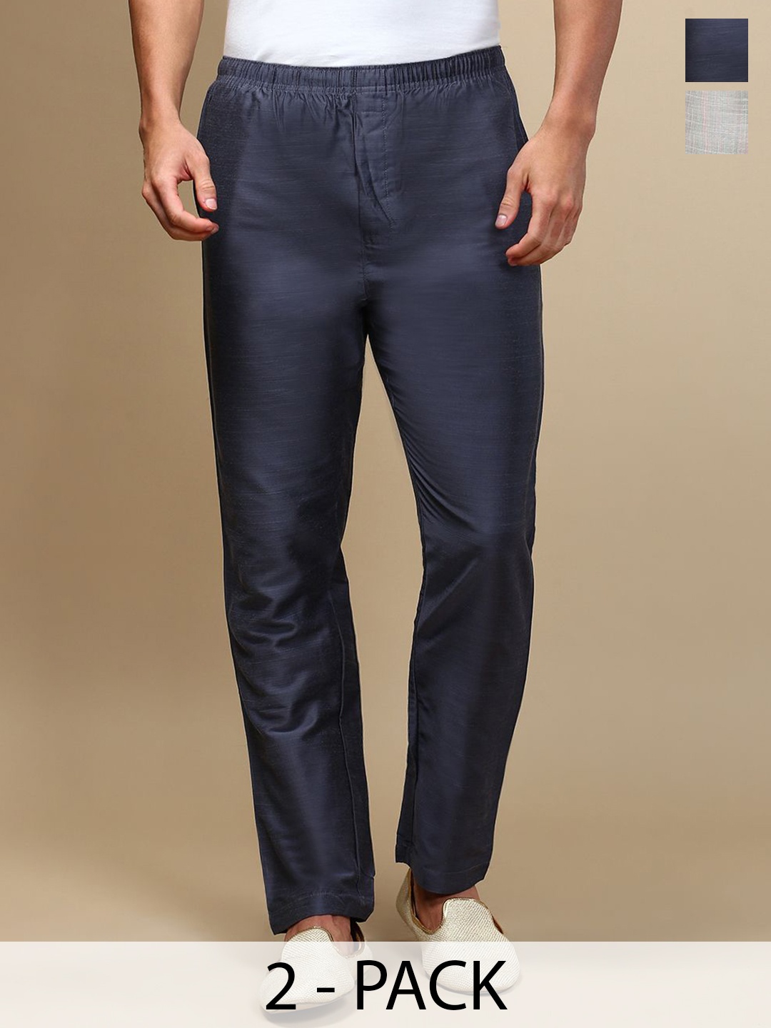 

WHITE HEART Men Pack Of 2 Mid-Rise Pyjamas, Grey
