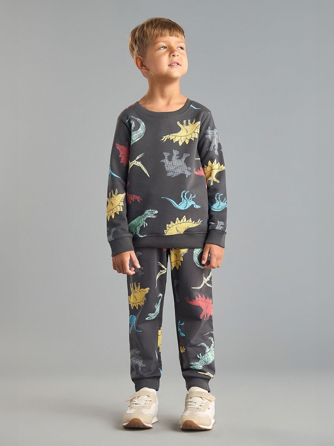 

max Boys Animal Graphic Printed Round Neck Sweatshirt With Joggers, Grey