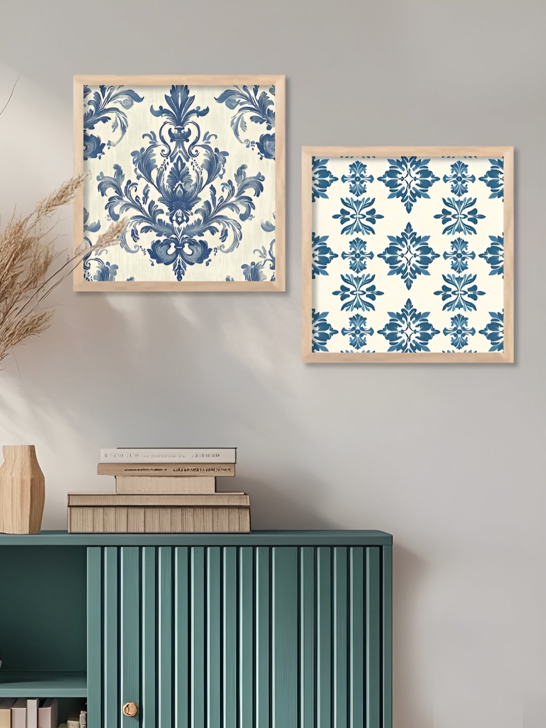 

Kotart White & Blue 2 Pieces Floral Printed Wooden Wall Paintings
