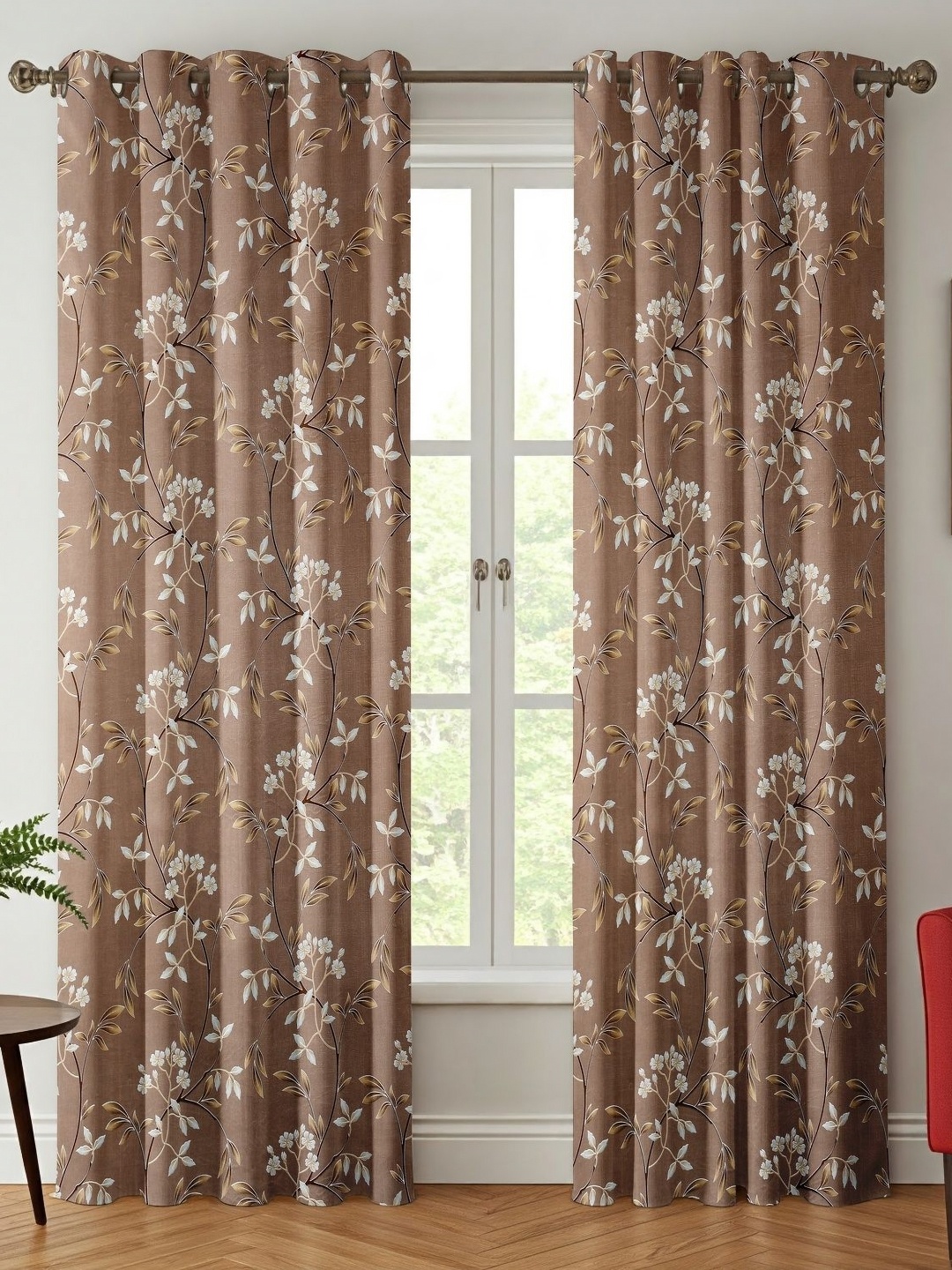 

Galaxy Home Decor Brown 2 Pieces Floral Printed Window Curtains