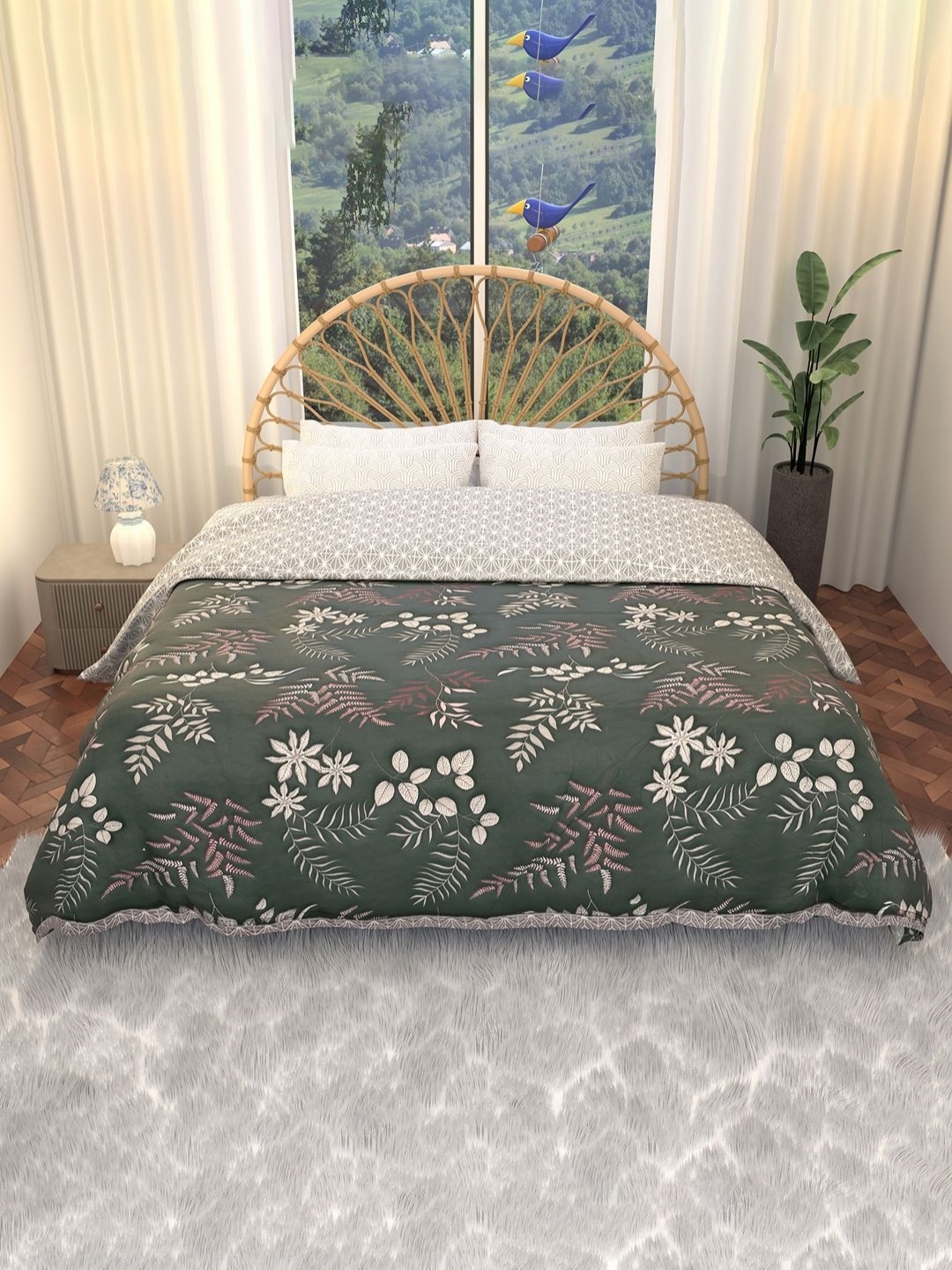 

Aura White Floral Printed Microfiber AC Room 210 GSM Double Bed Comforter