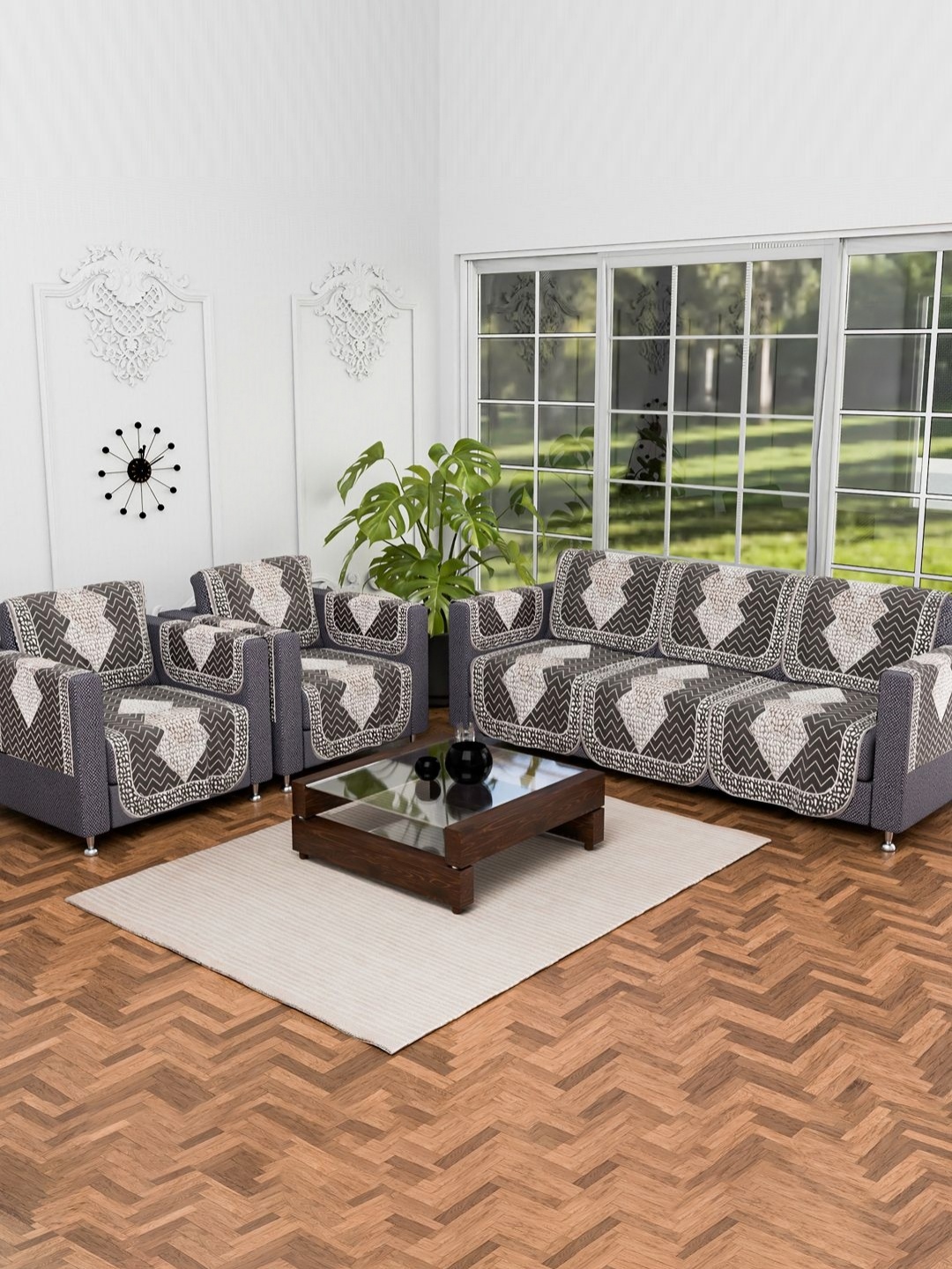 

Aura 16 Pieces Grey Geometric Printed Cotton Sofa Covers