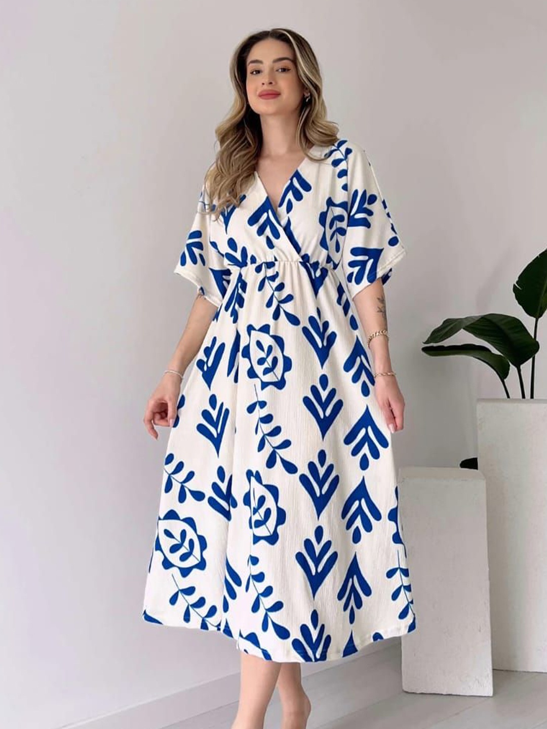 

Danilo Women Floral Printed Cotton Fit & Flare Midi Dress, Blue