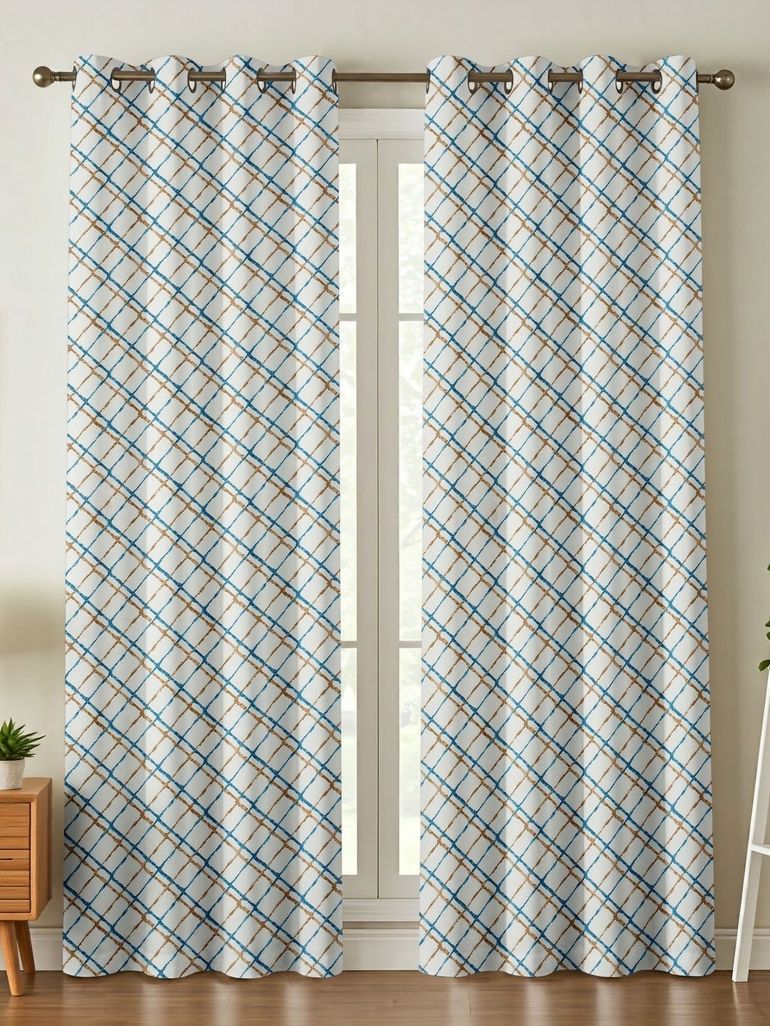 

Galaxy Home Decor Blue 2 Pieces Cross Printed Door Curtains, White