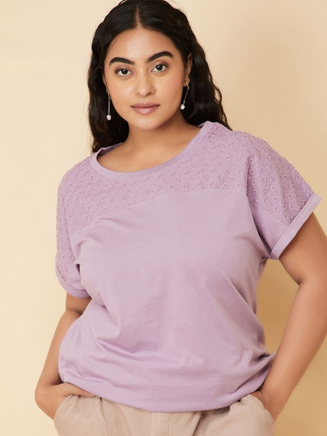 

max Women Round Neck Cotton Top, Purple