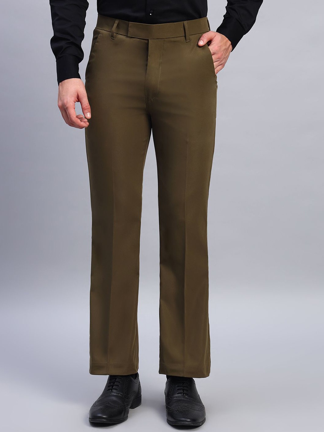 

AXNIS Men Ultra Mid-Rise Flat-Front Regular Fit Trousers, Green