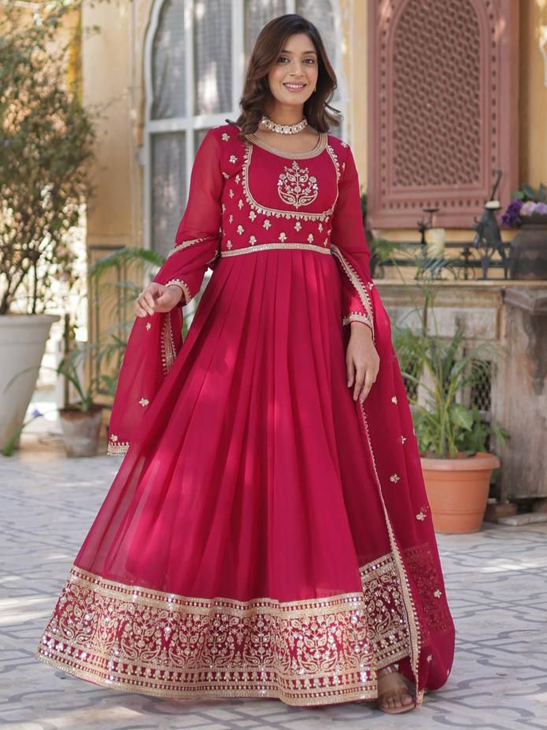 

ZIBLON Floral Print Georgette Maxi Dress, Pink