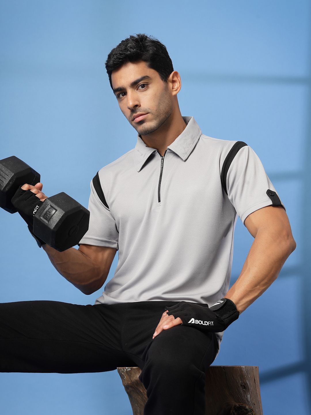 

CHKOKKO Men Polo Collar T-shirt, Silver