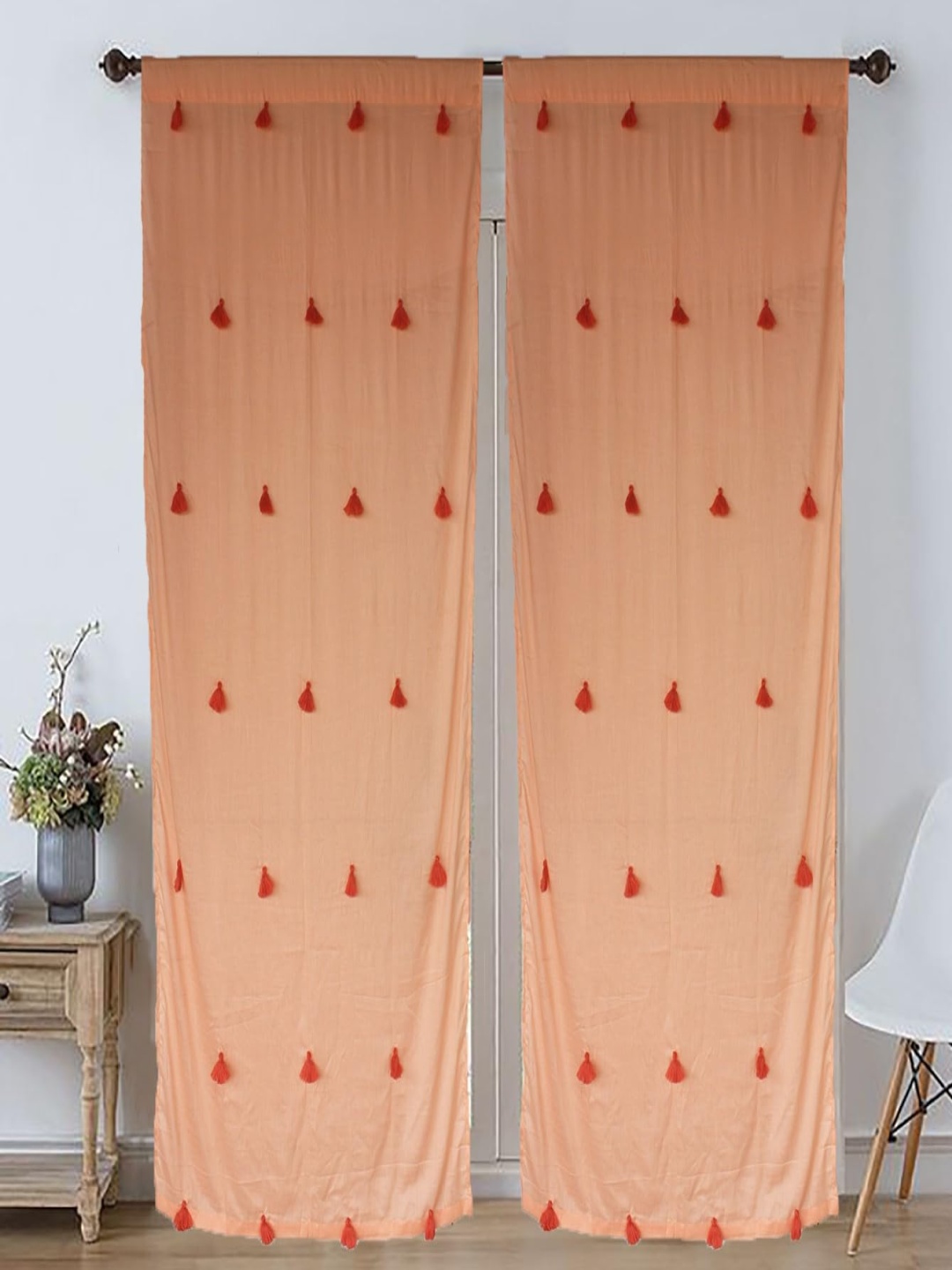 

Dekor World Multicoloured Set of 2 Embellished Sheer Window Curtain, Multi