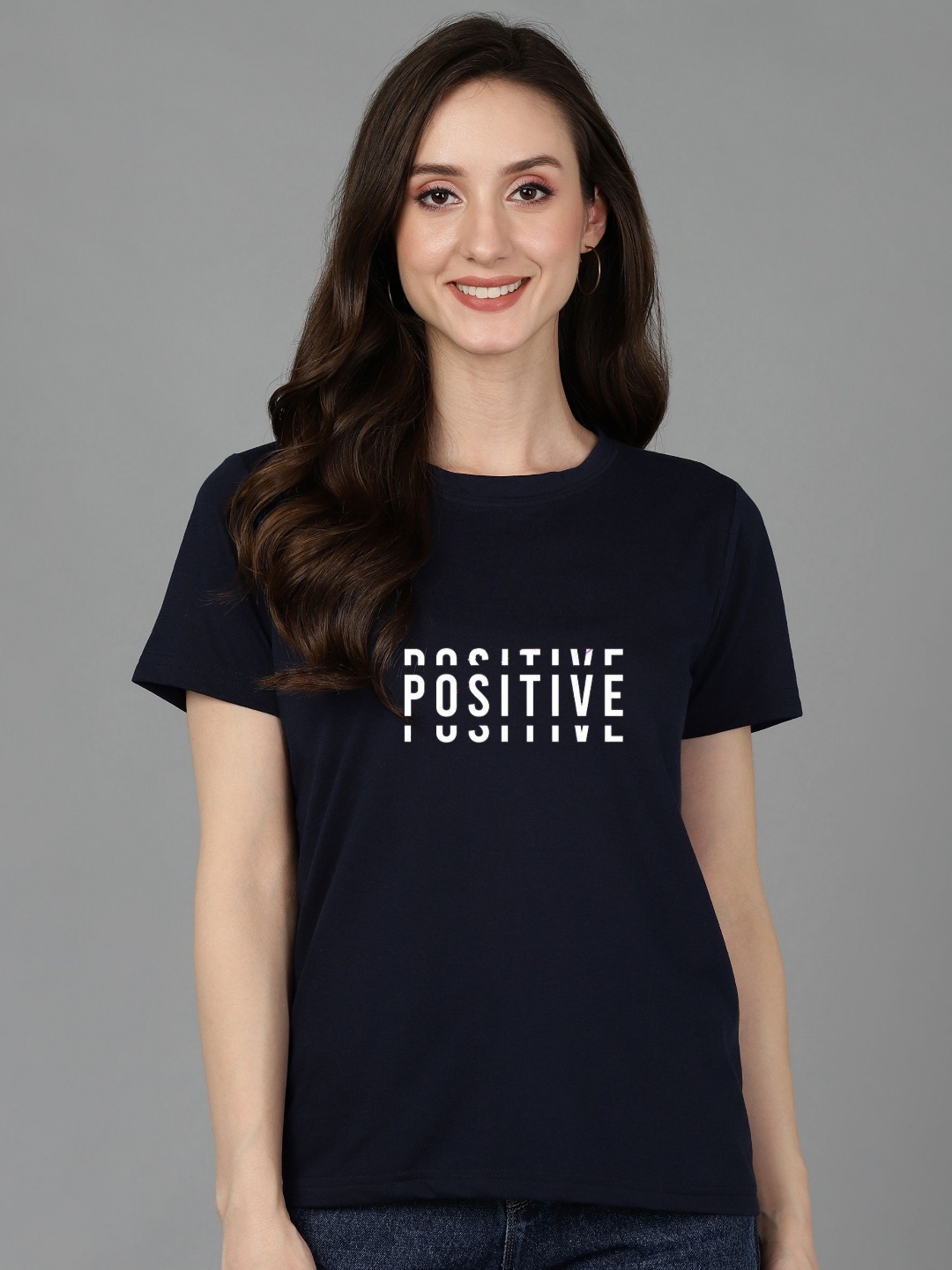 

Adyavastram Women Printed Extended Sleeves T-shirt, Navy blue