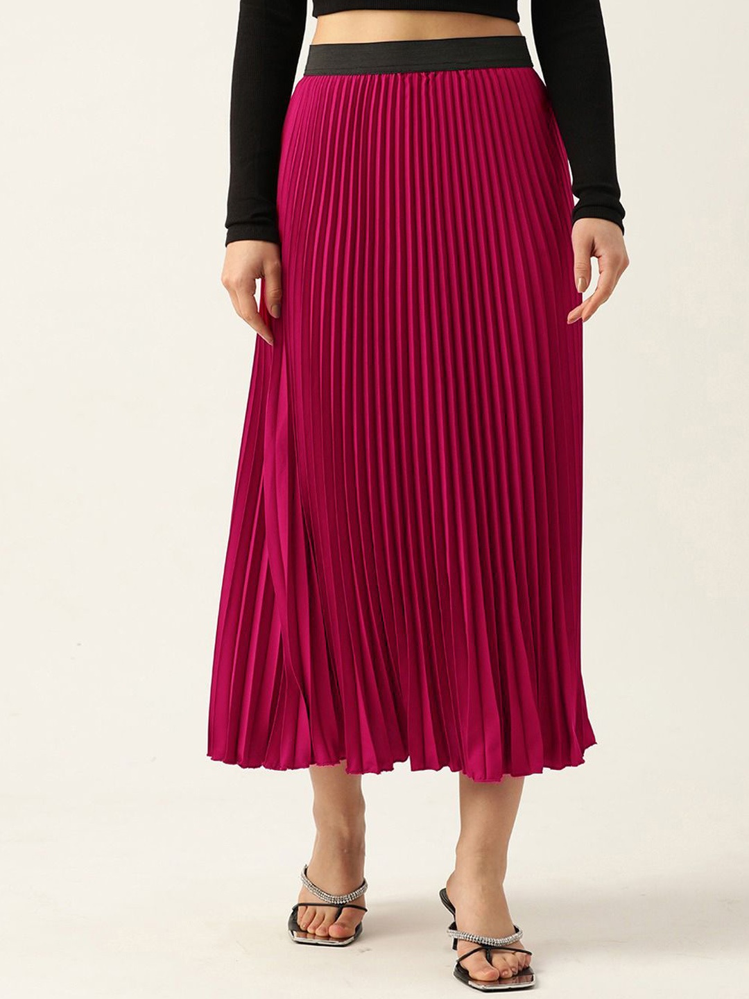 

ZWERLON A-Line Pleated Maxi Skirt, Pink