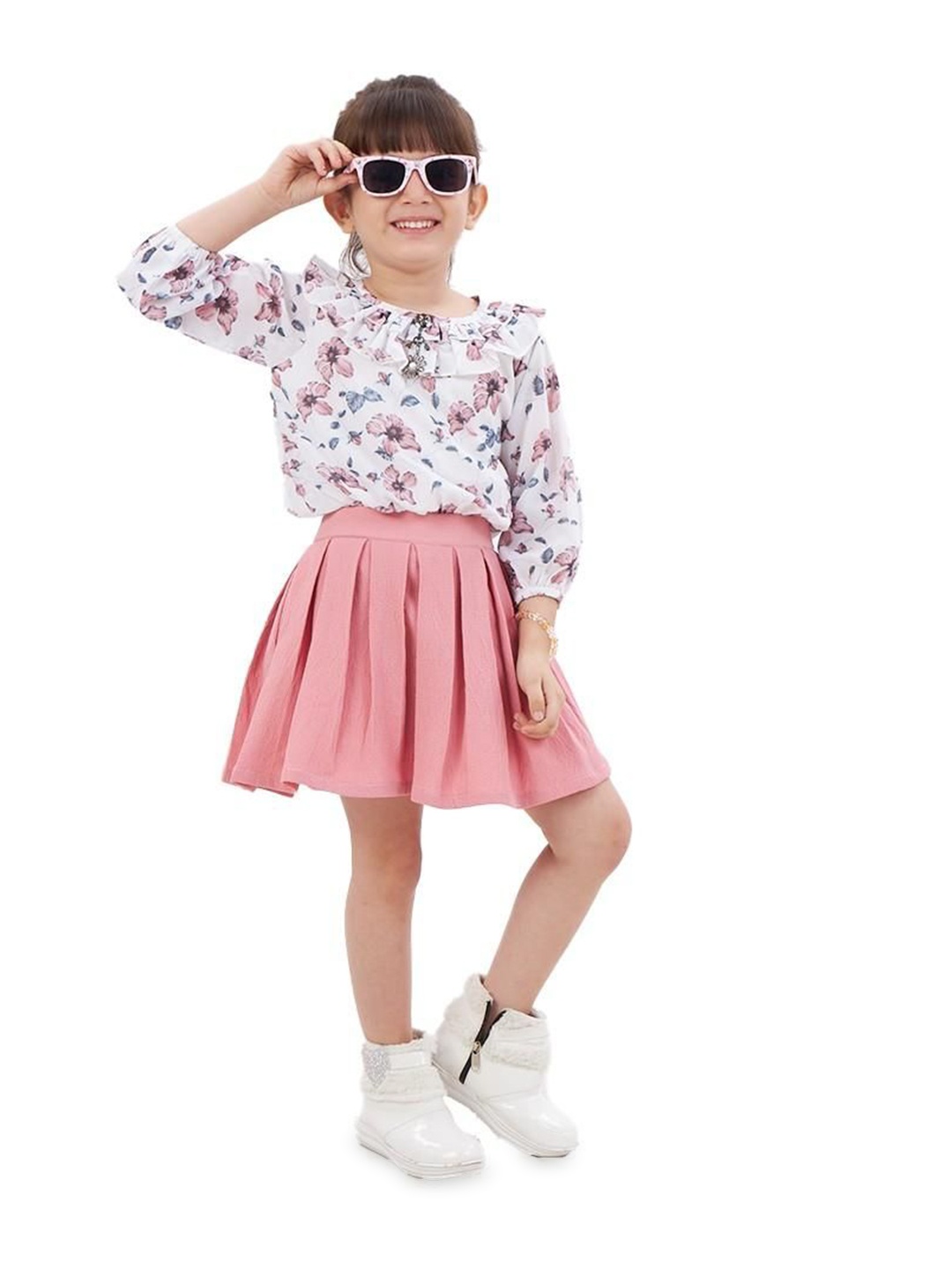 

BAESD Girls Printed Top With Skirt, Pink