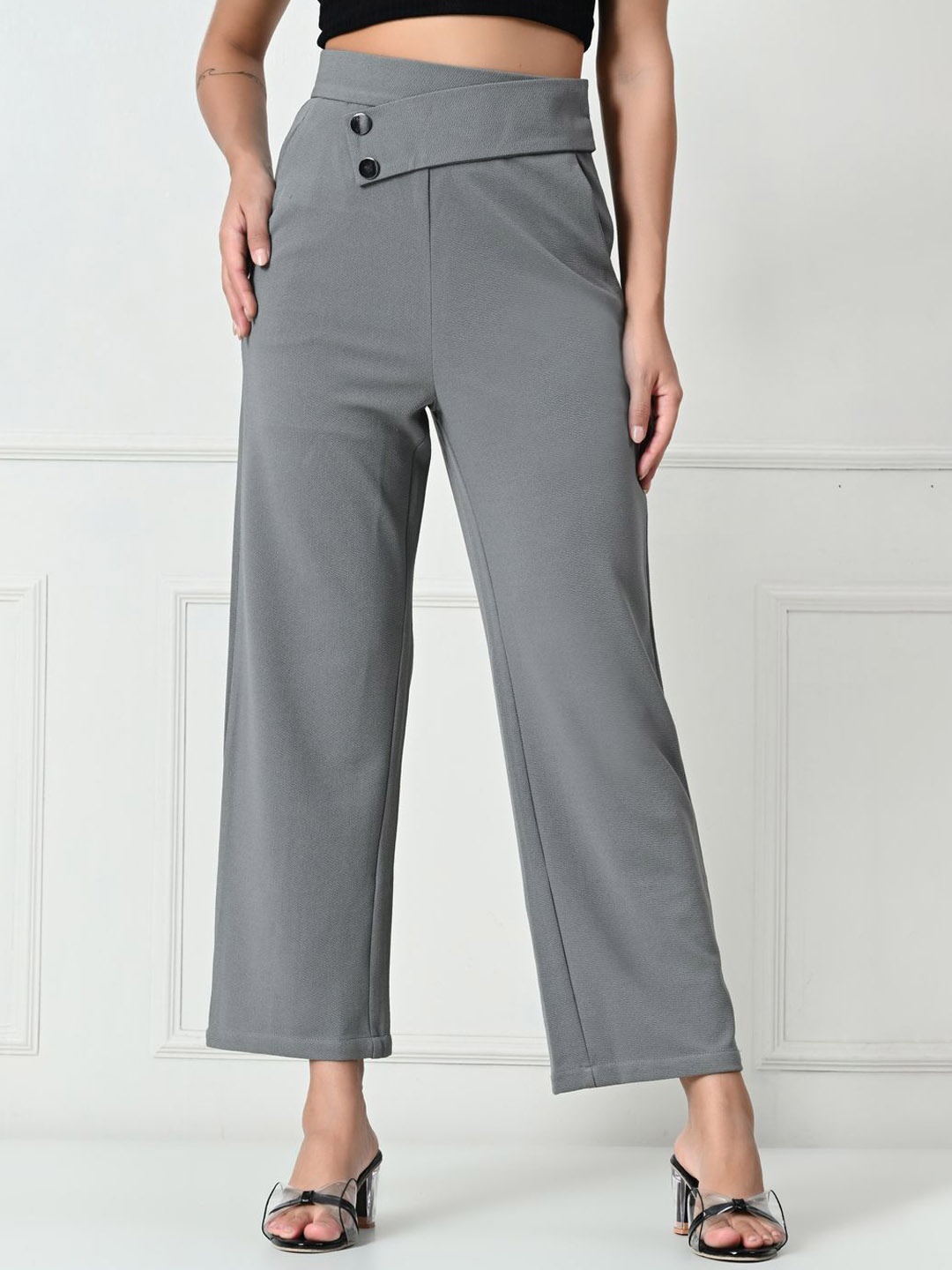 

Brainbees Women Relaxed Regular Fit Mid-Rise Trouser, Grey melange