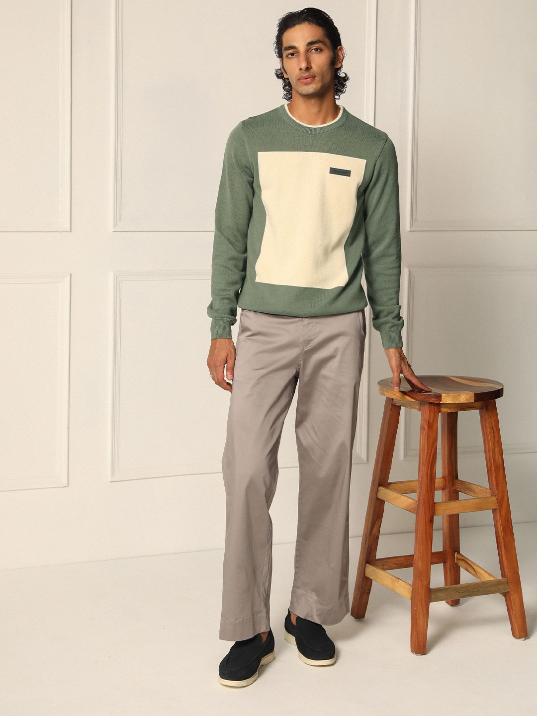 

PRIMAL GRAY Men Colourblocked Pullover Sweaters, Green
