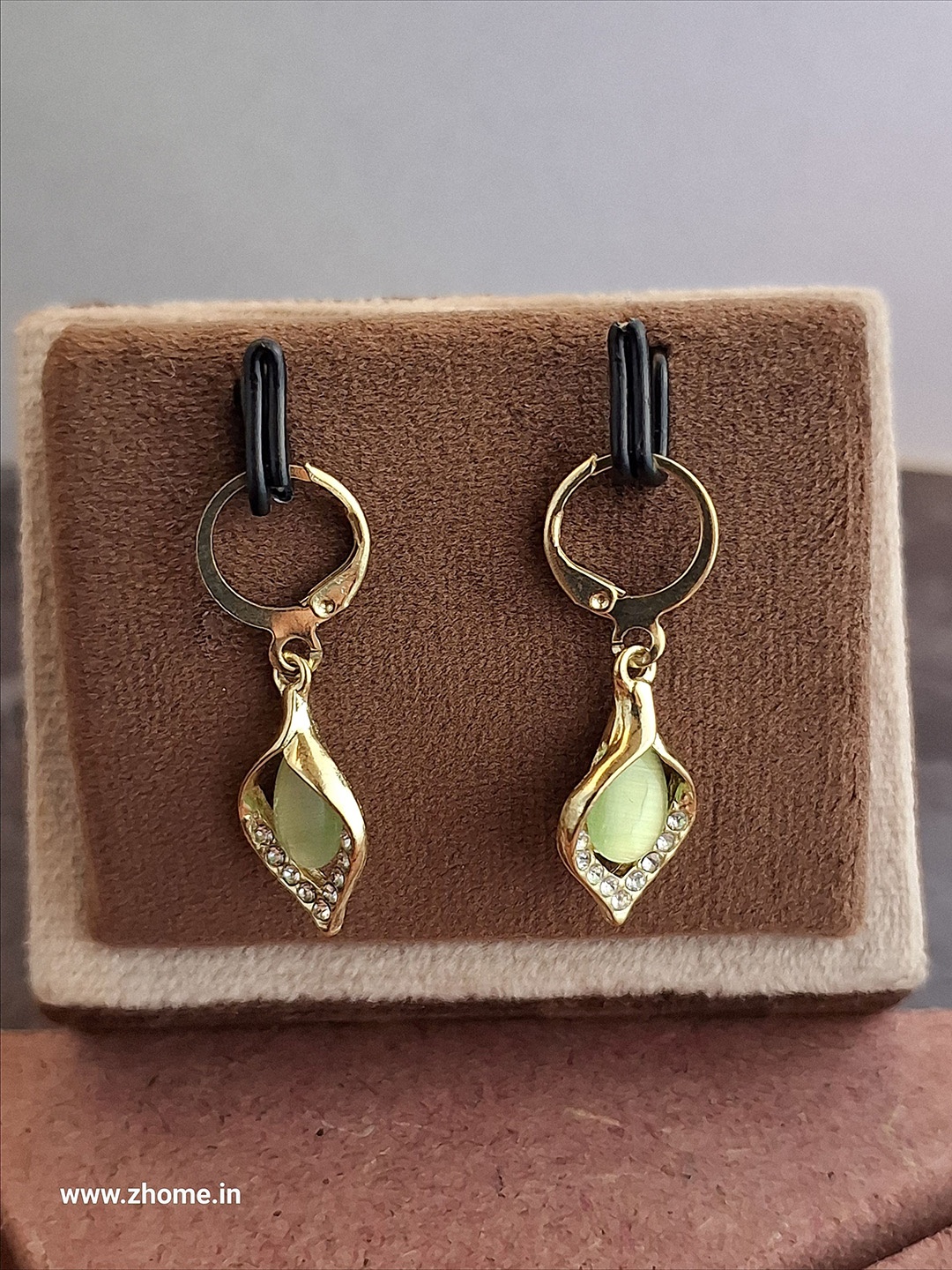 

Z HOME Gold Plated Contemporary Crystals Drop Earrings, Green
