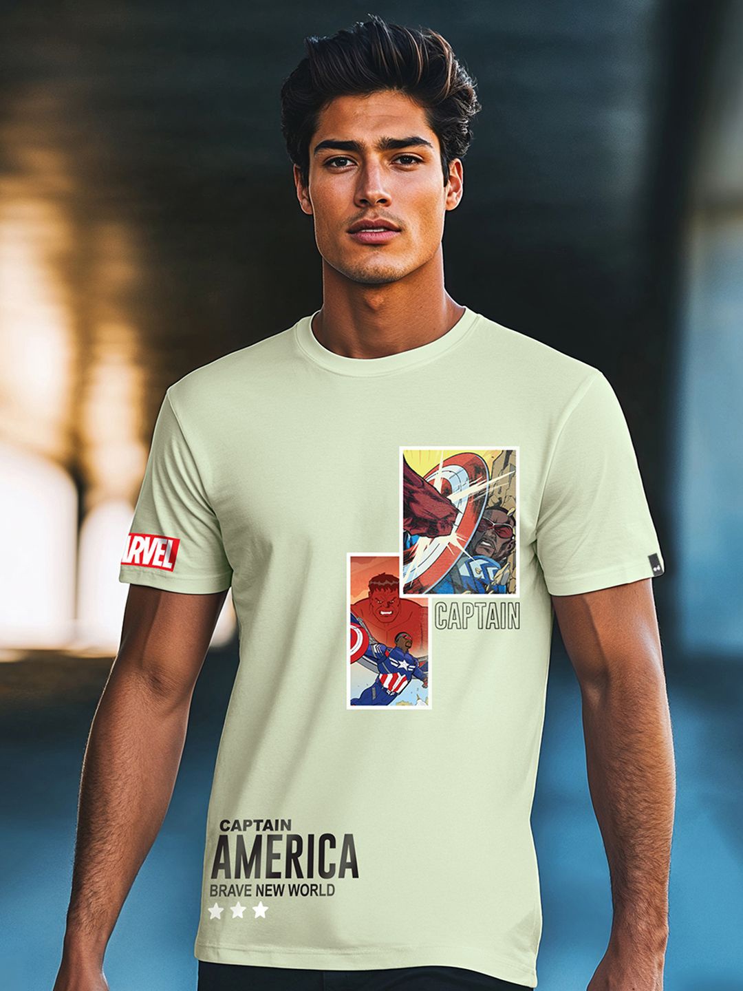 

Bewakoof Men Captain America Printed T-shirt, Green