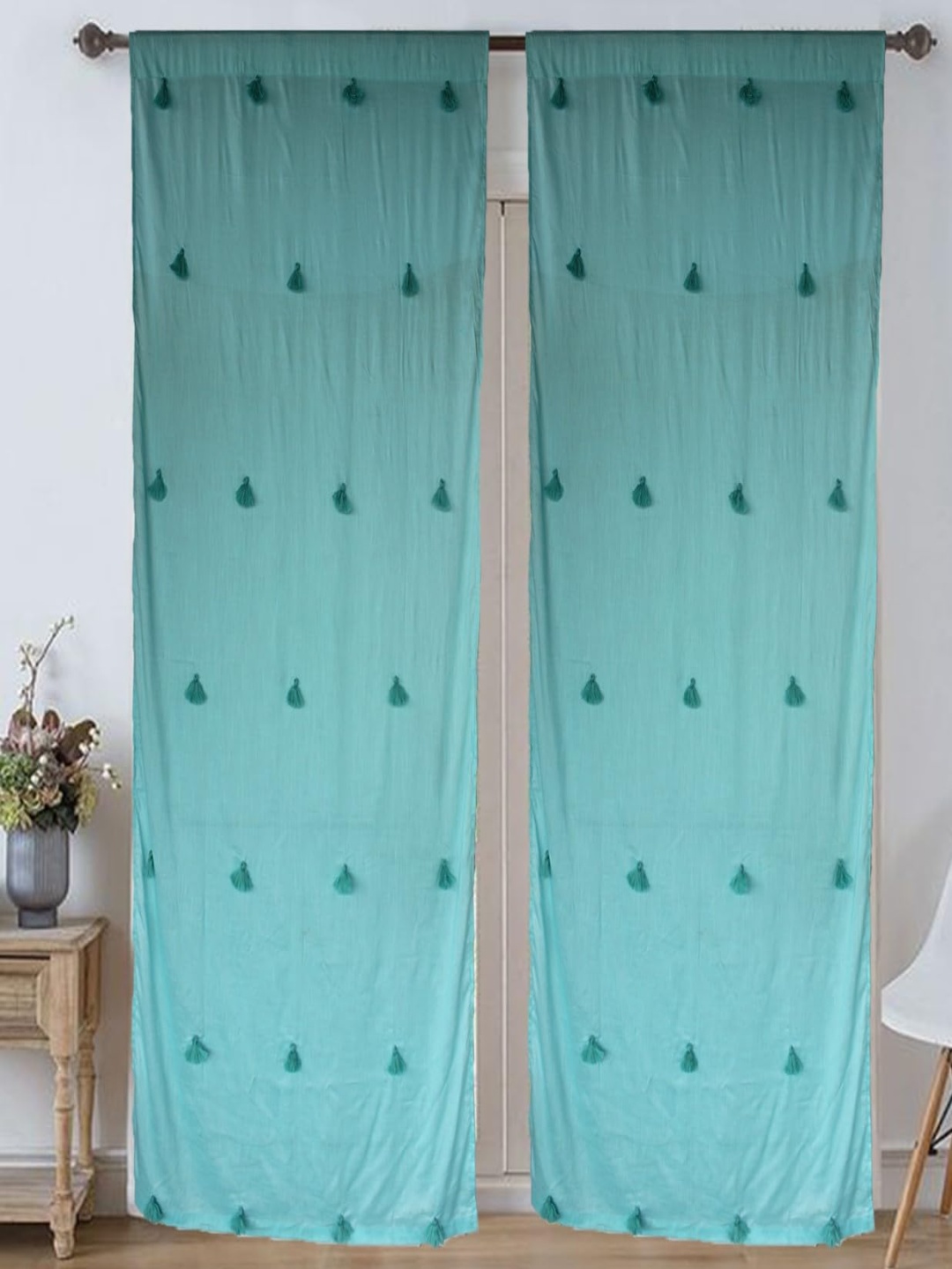 

Dekor World Multicoloured Set of 2 Embellished Sheer Window Curtain, Multi