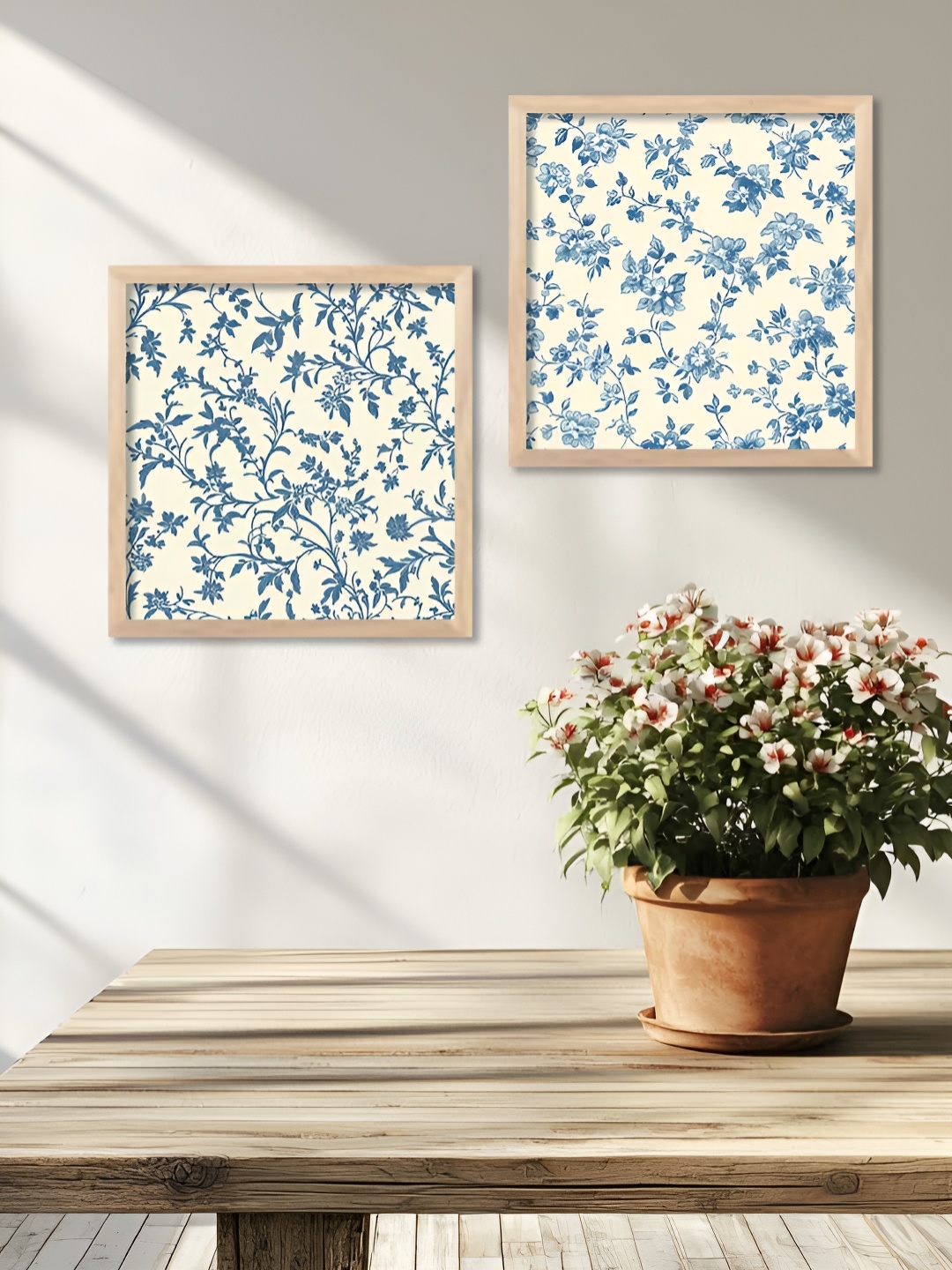 

Kotart White & Blue 2 Pieces Floral Printed Wooden Wall Paintings